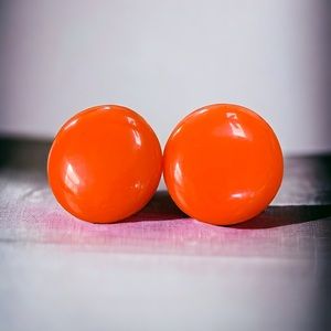 Bright Fun Orange Glass Dome Vintage Earrings Pinup Mid Century Happy Quirky